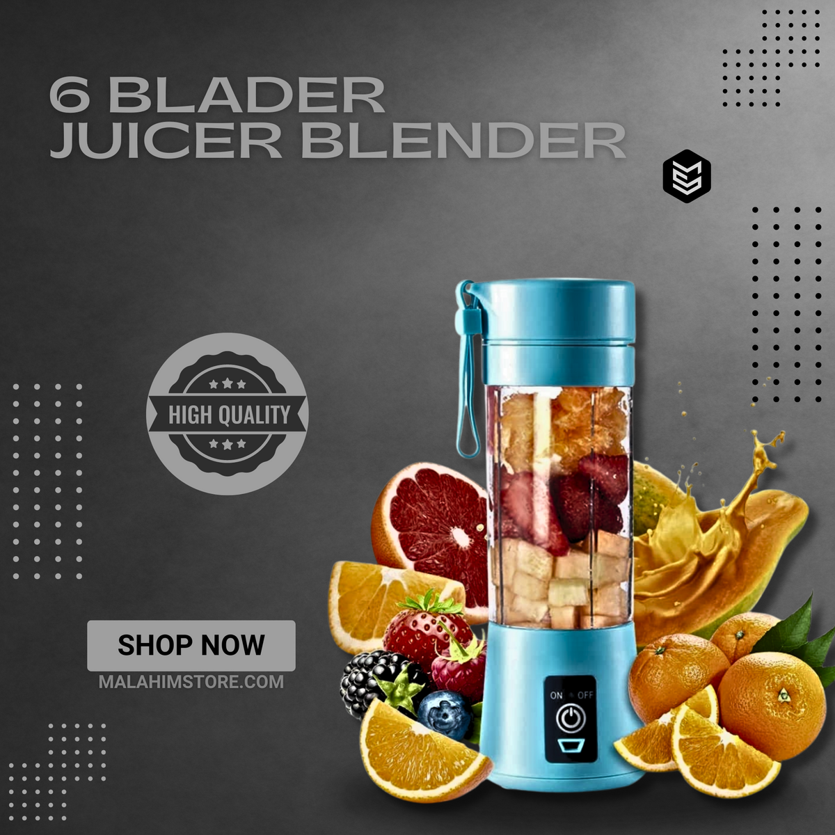 Mini Portable USB Rechargeable Juicer Blender Mixer 6 Blades 380ml