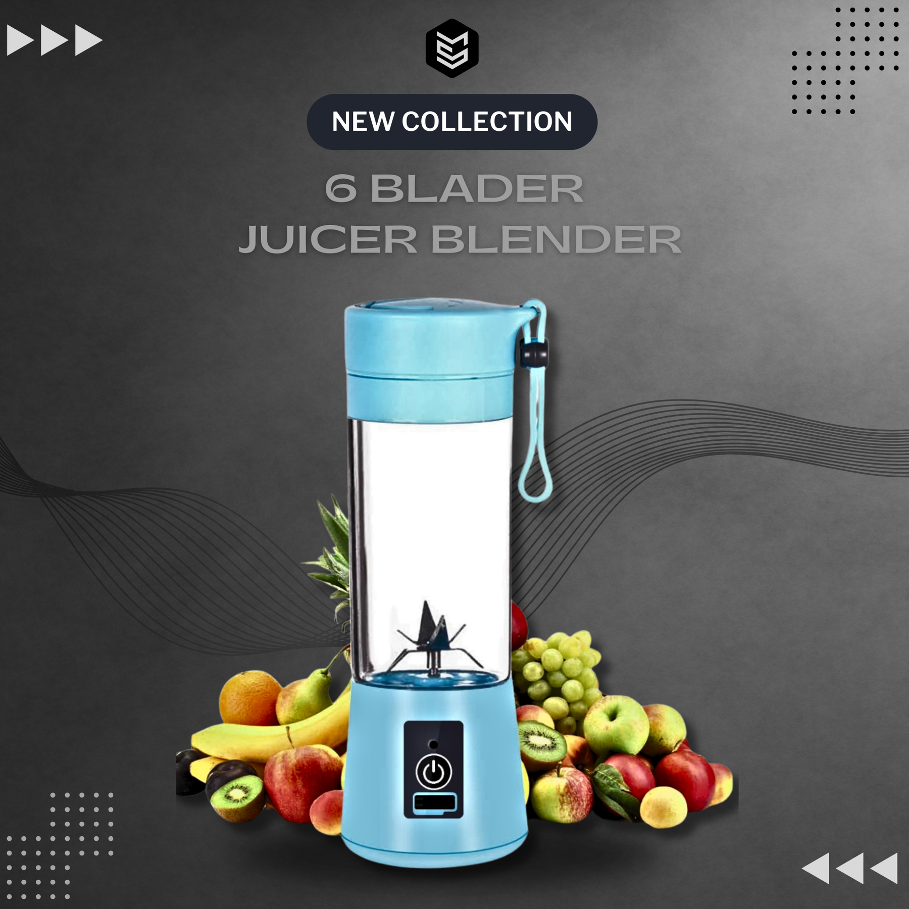 Mini Portable USB Rechargeable Juicer Blender Mixer 6 Blades 380ml